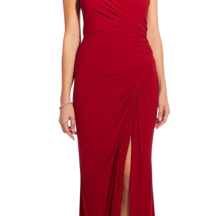 Adrianna Papell Red Spaghetti Strap Draped Maxi Dress, Size 12